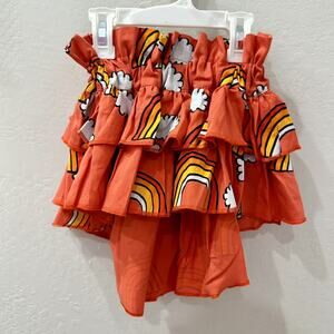 NWT Kukukid Burnt Orange Rainbows Hi-Lo Tiered Ruffle Skirt